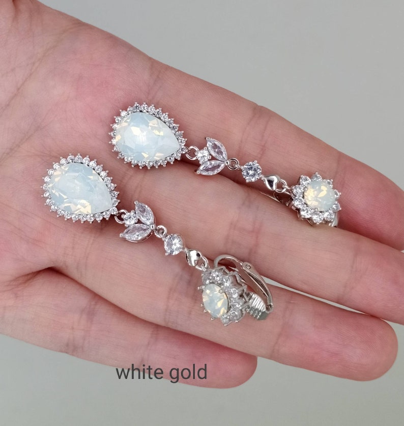 Wedding Clip on Earrings Clipon Wedding Earrings White Opal Etsy