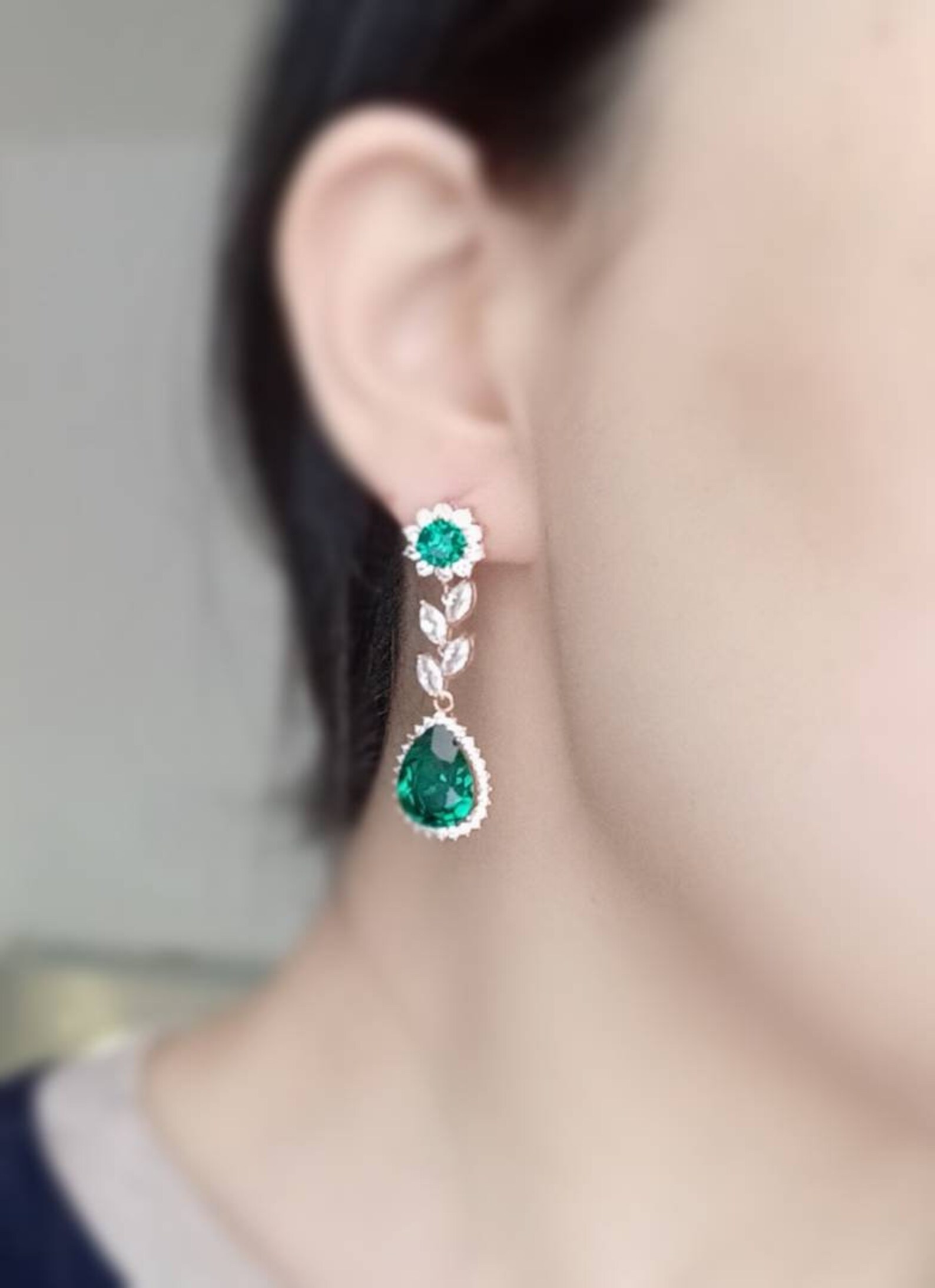 Rose Gold Swarovski Emerald Crystal Jewelry Set Emerald Green - Etsy