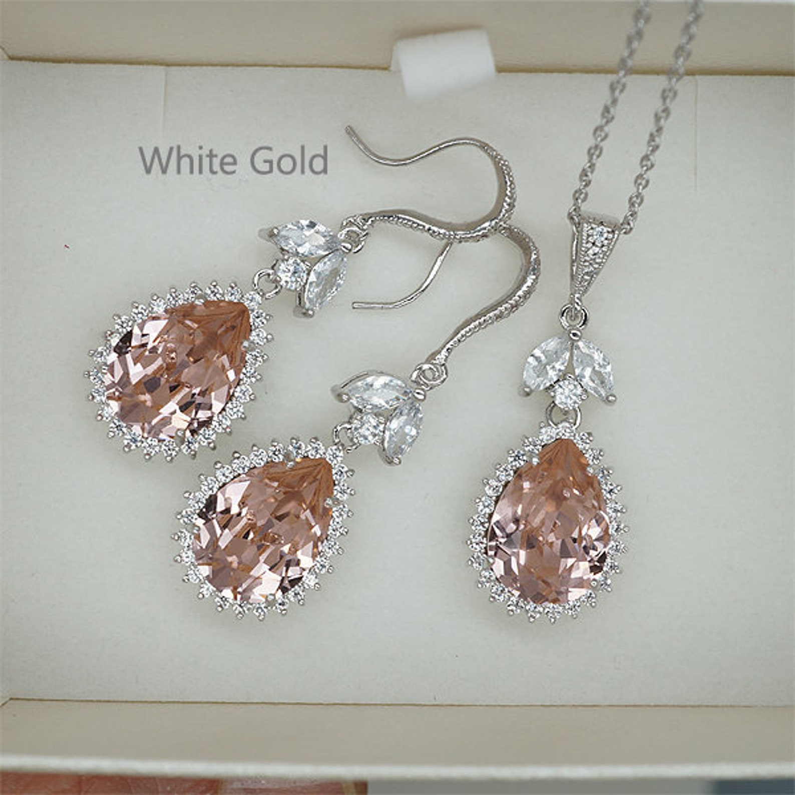Blush Pink Jewelry Set Pink Crystal Necklace and Earrings Etsy