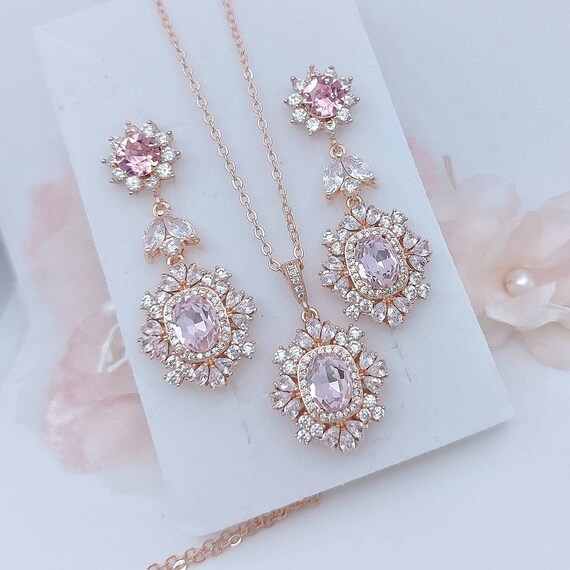 Blush necklace and earrings deals