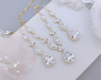 Set di gioielli da sposa in oro per spose Orecchini collana in cristallo CZ Set di gioielli da sposa in zirconia cubica set in oro rosa, argento