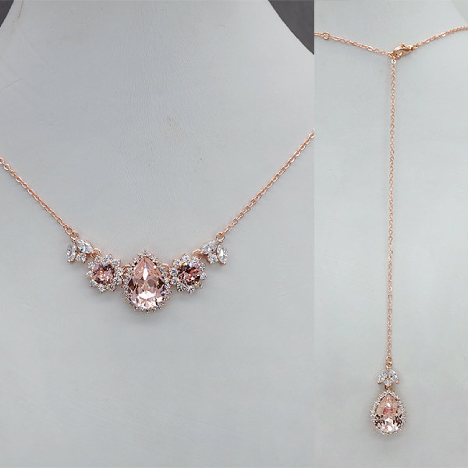 Backdrop Bridal Necklace Blush Back Drop Necklace Crystal Etsy