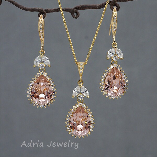 Blush Pink Jewelry Set Pink Crystal Necklace and Earrings Etsy