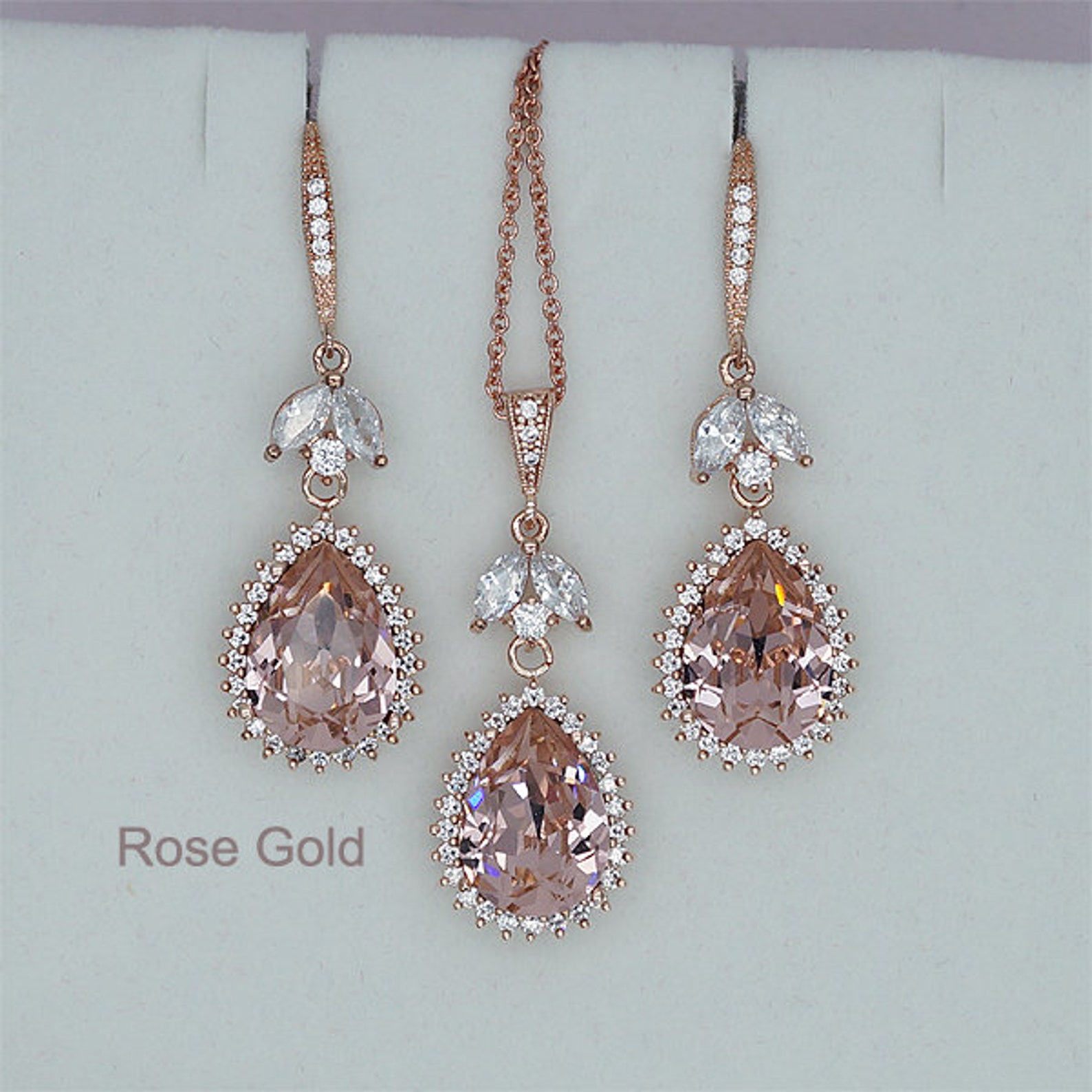 Blush Pink Jewelry Set Pink Crystal Necklace and Earrings Etsy