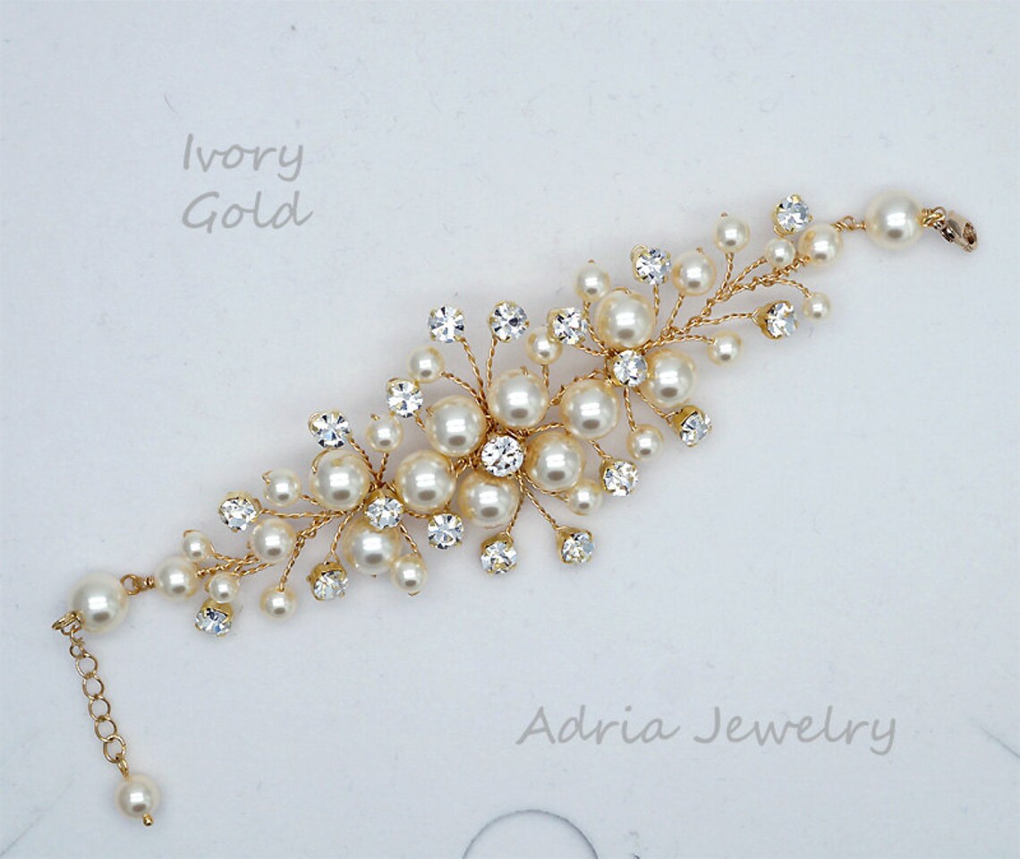 Bridal Bracelet Gold Wedding Bracelets Pearls Bracelets off Etsy