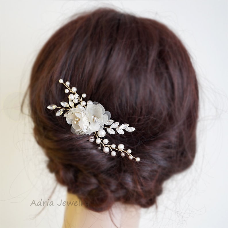 Gold Bridal Headpieces Silk Flowers Hair Clips Rhinestone Etsy