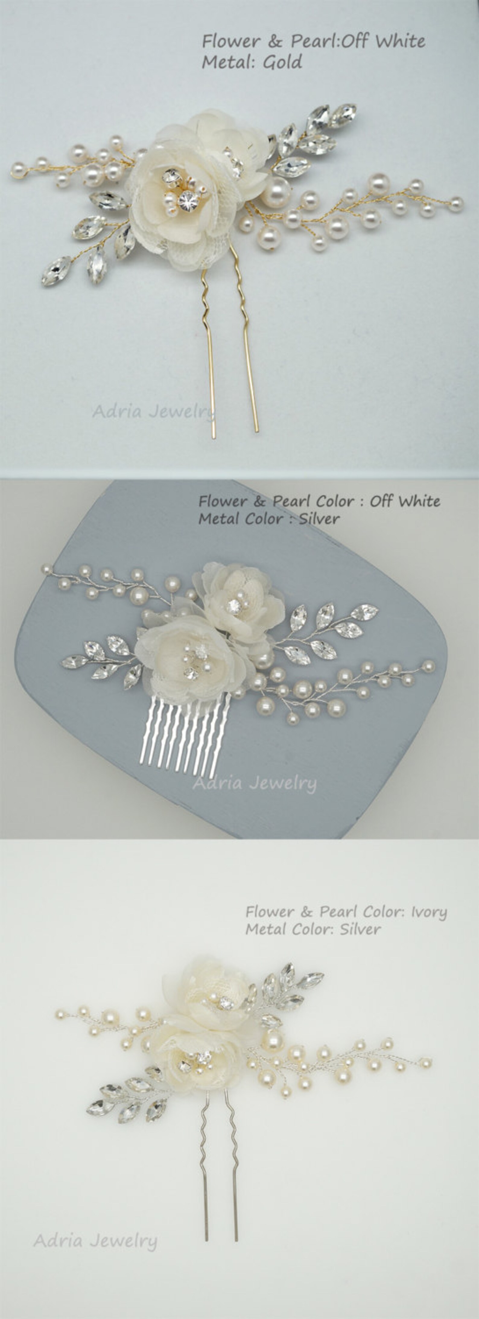 Gold Bridal Headpieces Silk Flowers Hair Clips Rhinestone Etsy