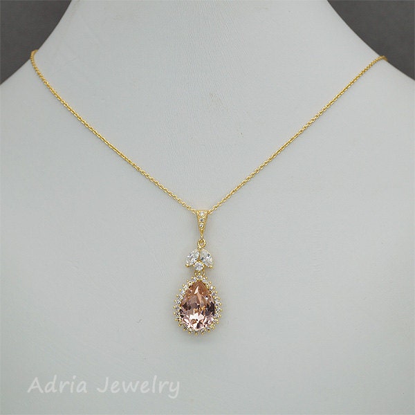 Blush Pink Jewelry Set Pink Crystal Necklace and Earrings Etsy