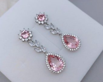 Strass Hochzeits Ohrringe, Swarovski Strass Ohrringe,Rosa Kristall Ohrringe