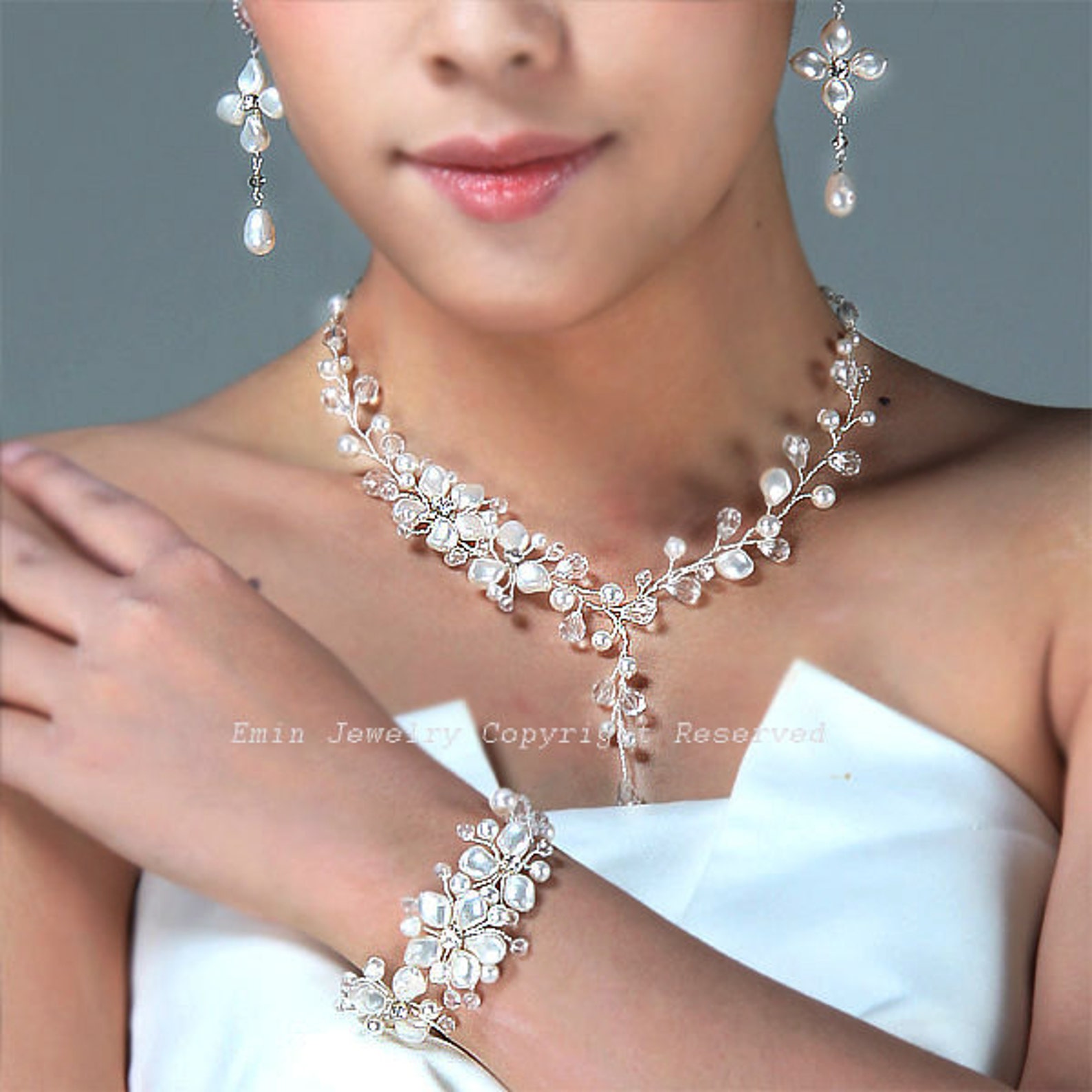 Swarovski Pearl Bridal Jewelry Set Necklace Bracelet Etsy