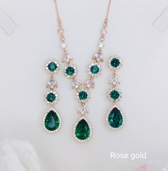 Swarovski Emerald Jewelry Set Dark 