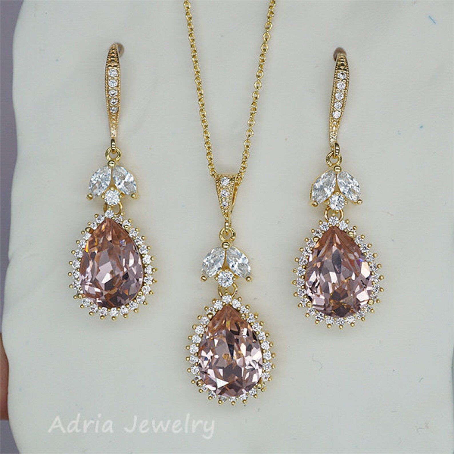 Blush Pink Jewelry Set Pink Crystal Necklace and Earrings Etsy