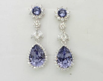 Swarovski tanzanite crystal Earrings, chandelier Bridal Earrings, Crystal Drop Wedding Earrings, purple rhinestone bridal jewelry