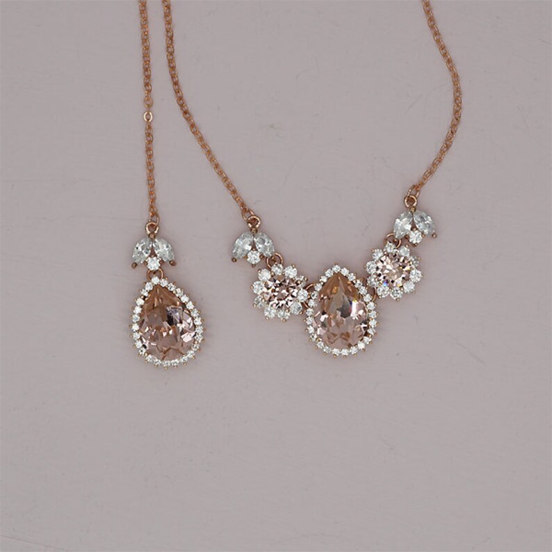 Backdrop Bridal Necklace Blush Back Drop Necklace Crystal Etsy