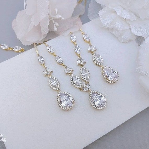 Juego de joyas de boda de oro para novias Pendientes de collar de cristal CZ Conjuntos de joyas nupciales de zirconia cubica en oro rosa plata Etsy Espana