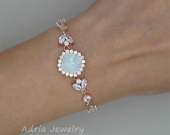 White Opal Bracelet, Opal Bridal Bracelet, Rose Gold Wedding Jewelry, White Opal Wedding Bracelet, Rose Gold Bridal Bracelet