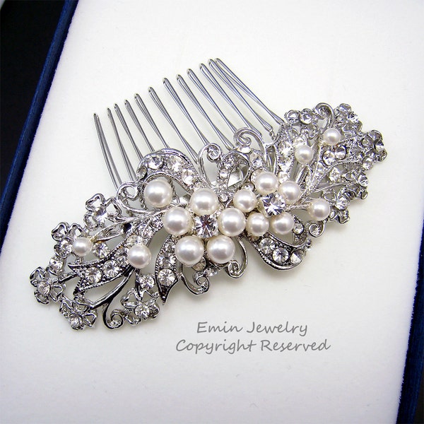 Wedding Hair Accessories,Bridal Hair Combs. Pearl Rhinestone Crystal Vintage Style Wedding Hair Pieces Fascinator Hair Vine H1034