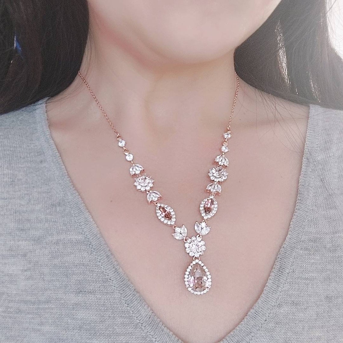 Blush Pink Necklace Blush Backdrop Necklace Rose Gold Wedding Etsy