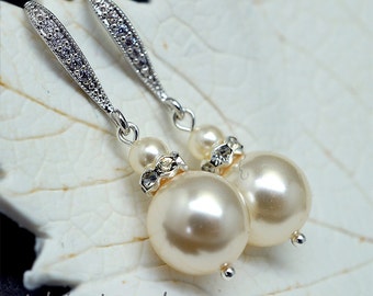 Drop Pearl Earrings, Dainty Pearl  Bridal Earrings, Ivory Pearl Earrings, Wedding Earrings, Pearl Drop Earrings, Wedding Jewelry