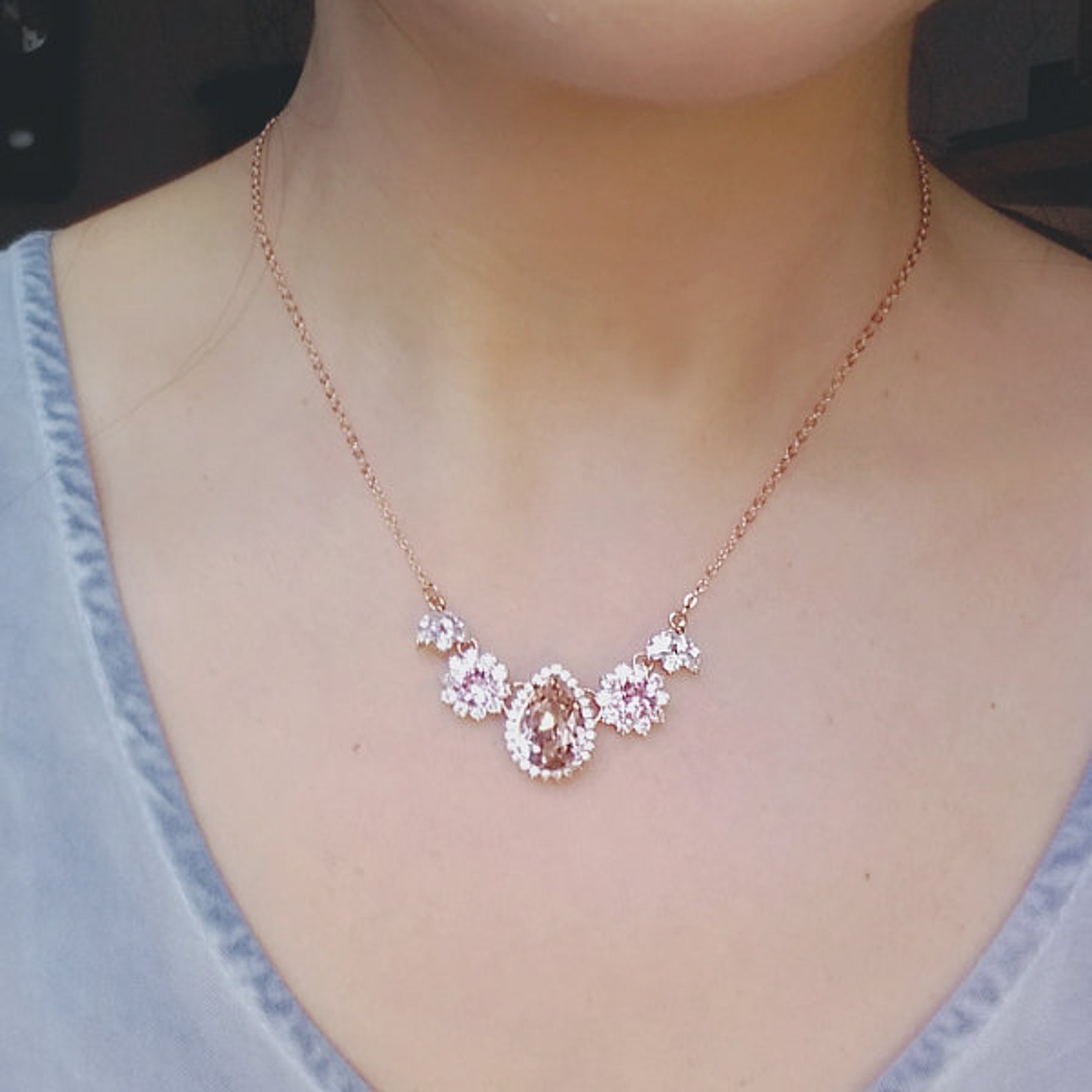 Backdrop Bridal Necklace Blush Back Drop Necklace Crystal Etsy