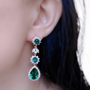 Swarovski Emerald Jewelry Set, Dark Green Crystal Earrings and Back ...