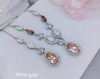 Blush Crystal Necklace Blush Pink Backdrop Necklace White Opal Wedding Necklace with Back Drop Swarovski Vintage Rose Crystal Jewelry