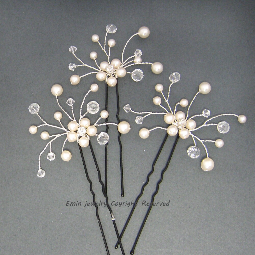 3 Bridal Hair Pins Set Wedding Hair AccessoriesIvory White Etsy