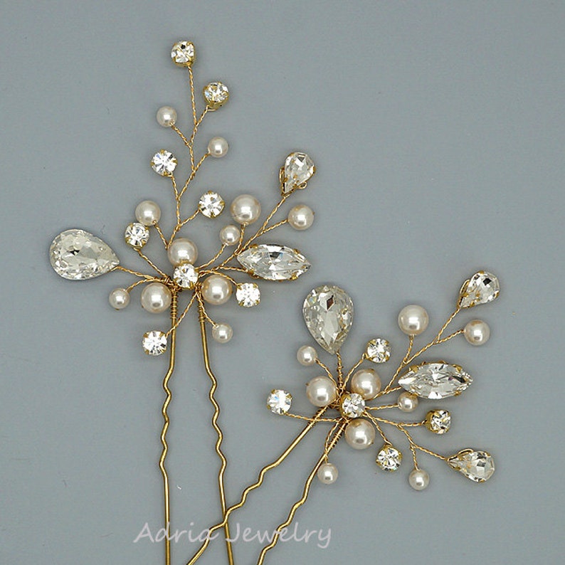 Wedding Hair Pins Sets,Bridal Hair Accessories, Gold Bridal Hair Pins, Gold Hairpins Bridal Headpieces, Wedding hair clips hairpins image 4