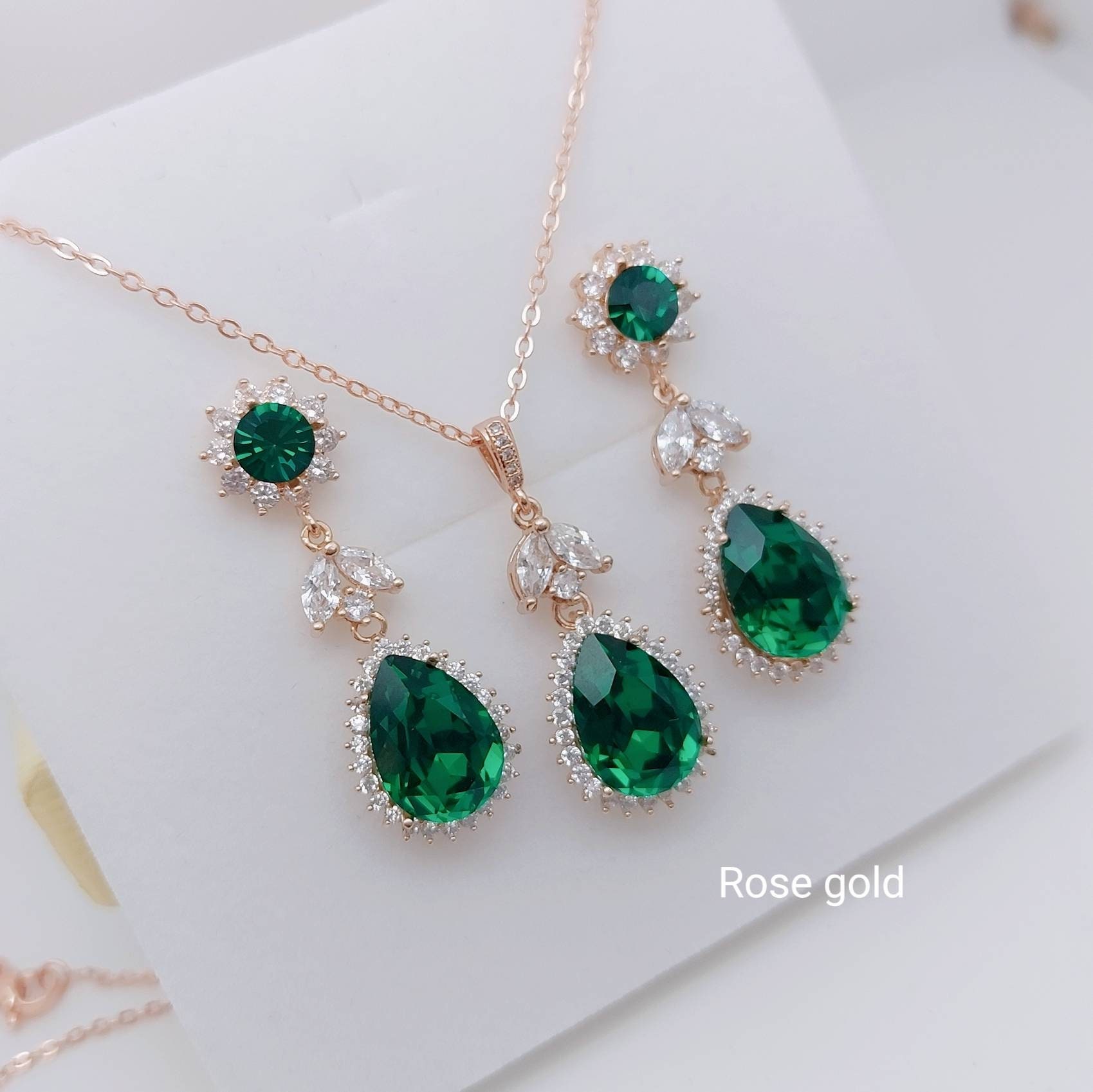 Emerald Jewelry Set Rose Gold Emerald Earrings Emerald -  Finland