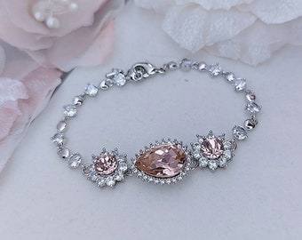 Blush Bracelet, Pink Wedding Bracelet, Vintage Rose Swarovski Bridal Jewelry, Blush Wedding Bracelet, Crystal Rose Gold Bridal Bracelet