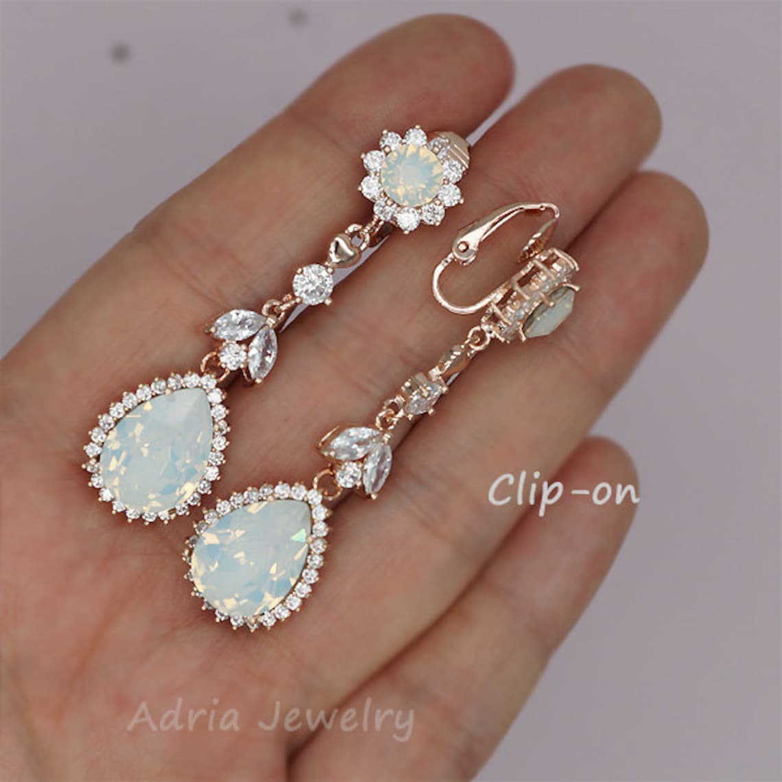 Wedding Clip on Earrings Clipon Wedding Earrings White Opal Etsy