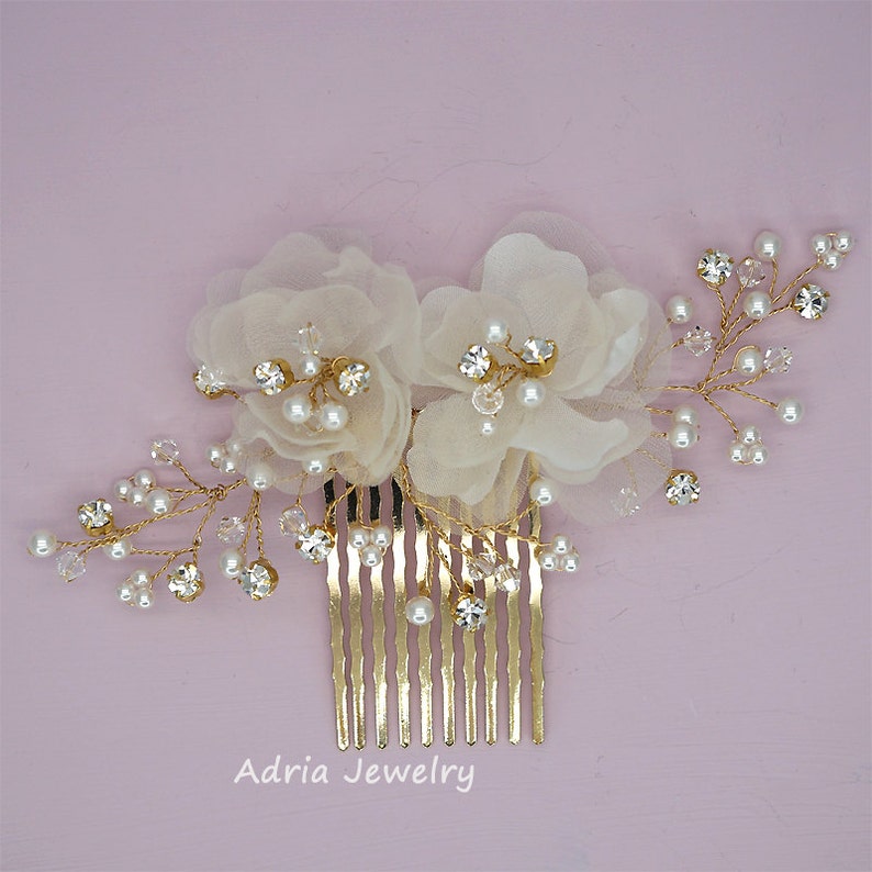 Gold Wedding Headpieces Silk Flower Hair Combs Bridal Hair Etsy