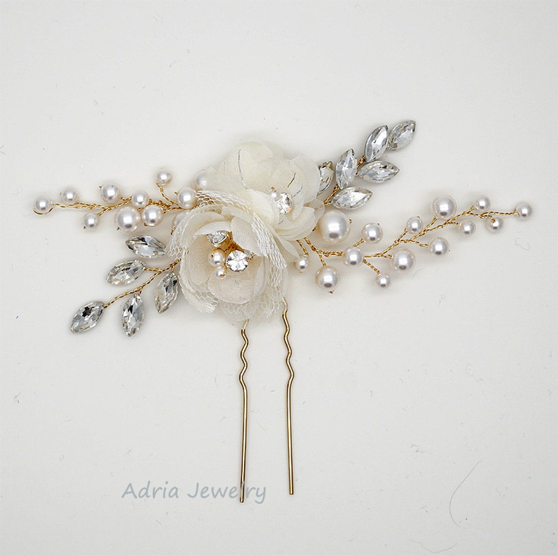 Gold Bridal Headpieces Silk Flowers Hair Clips Rhinestone Etsy