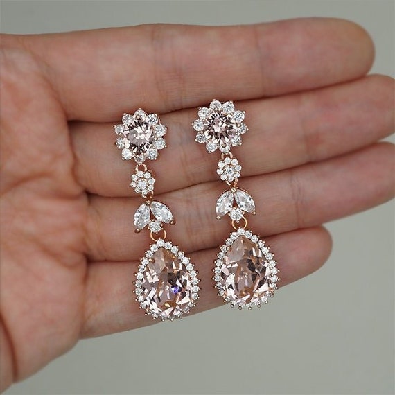 Morganite Earrings Light Pink Bridal Earrings Rose Gold 