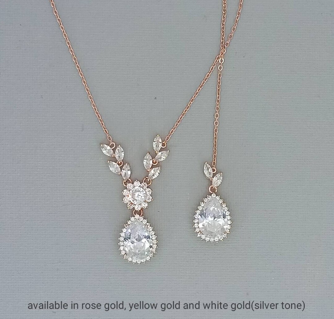 Clear Crystal Backdrop Wedding Necklace Rose Gold Back Drop Etsy