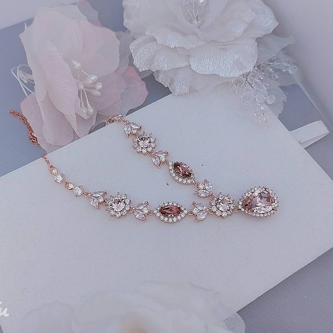Blush Pink Necklace Blush Backdrop Necklace Rose Gold Wedding Etsy