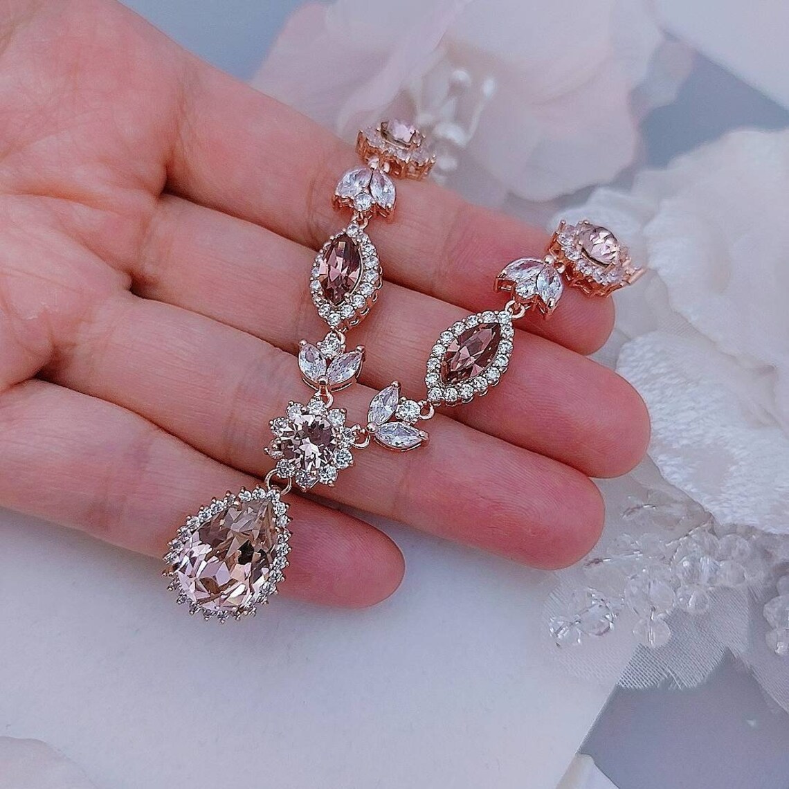 Blush Pink Necklace Blush Backdrop Necklace Rose Gold Wedding Etsy