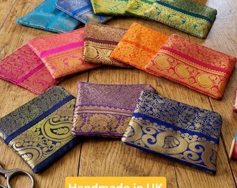 Sari-muntportemonnee / sari-etui, 13 x 10 cm, miniportemonnee voor dames. Mini portemonnee, portemonnee van stof met ritssluiting, handgemaakte portemonnee, cadeau voor haar.