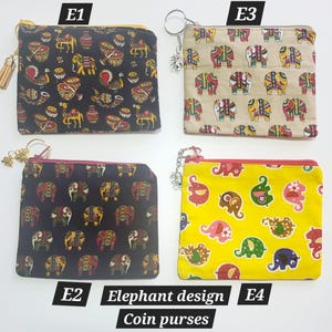 Coin card fabric Purse, elephant design,  Handmade in UK, Mini coin purse, key holder. 13x 10cms. Cotton fabric purse