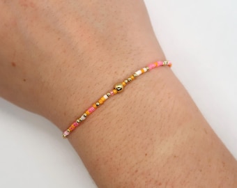 14k Gold Filled Stretch Bracelet- Sunrise | 2mm seed bead bracelet| gold and color bracelet | stacking bracelet | waterproof jewelry
