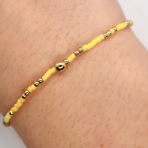 14k Gold Filled Yellow Stretch Bracelet-Charlie | 2mm seed bead bracelet| gold and yellow bracelet | stacking bracelet | waterproof jewelry