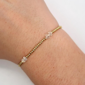14k Gold Filled Clear Gem Stretch Bracelet- Lee |gold and Gem bead bracelet | gold color bracelet | stacking bracelet |waterproof jewelry