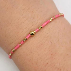 14k Gold Filled Pink Stretch Bracelet-Charlie | 2mm seed bead bracelet| gold and pink bracelet | stacking bracelet | waterproof jewelry