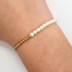 14k Gold Filled Pearl Stretch Bracelet-Paige |gold and pearl bead bracelet | gold and pearl bracelet | stacking bracelet |waterproof jewelry