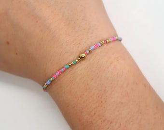 14k Gold Filled Stretch Bracelet- Coral Reef | 2mm seed bead bracelet| gold and color bracelet | stacking bracelet | waterproof jewelry