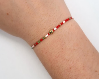 14k Gold Filled  Stretch Bracelet- Ho Ho Ho | 2mm seed bead bracelet| gold holiday bracelet | stacking bracelet | waterproof jewelry