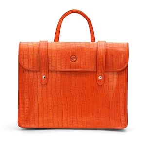 Herren personalisierte Leder Laptop Musik Tasche Vintage Büro Reise Business Handtasche Orange Kroko Print Echtleder Schulranzen Geschenk für Ihn