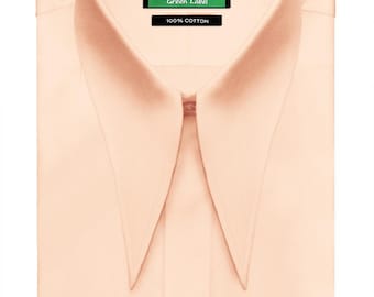 Men's Light Orange Concealed Placket Shirt 1970s Extra Long Pointed Spear Collar Retro Mod Event Formal Wear
