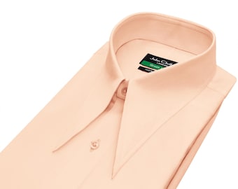 Extra Long Pointed Spear Dagger Collar Men's Shirt Light Orange Cotton 1930s 1940s Retro Goodfellas Style Formal Outfit