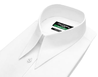 Men's White Cotton Spear Collar Shirt 100% Cotton 1930s Goodfellas Goodwood Style Retro Wedding Shirt